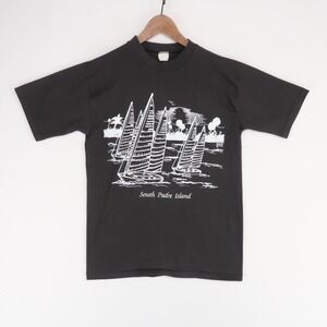 Vintage South Padre Island T Shirt Adult L Black‎ Sailboats Single Stitch 90s